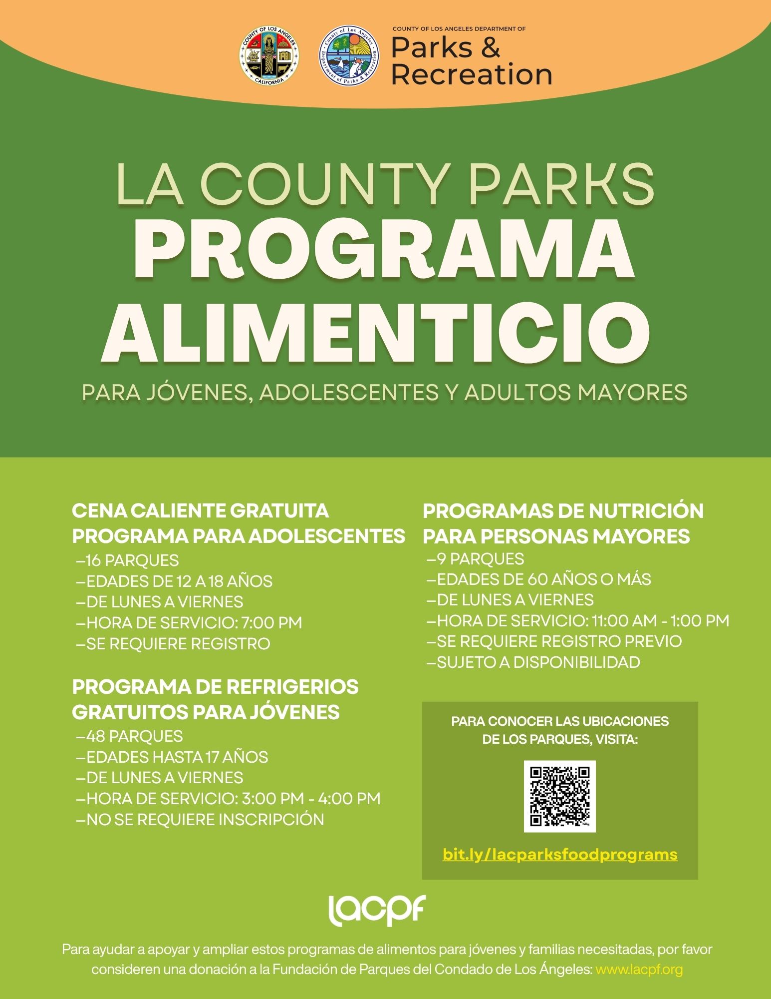 La County Parks Programs Alimenticio flyer