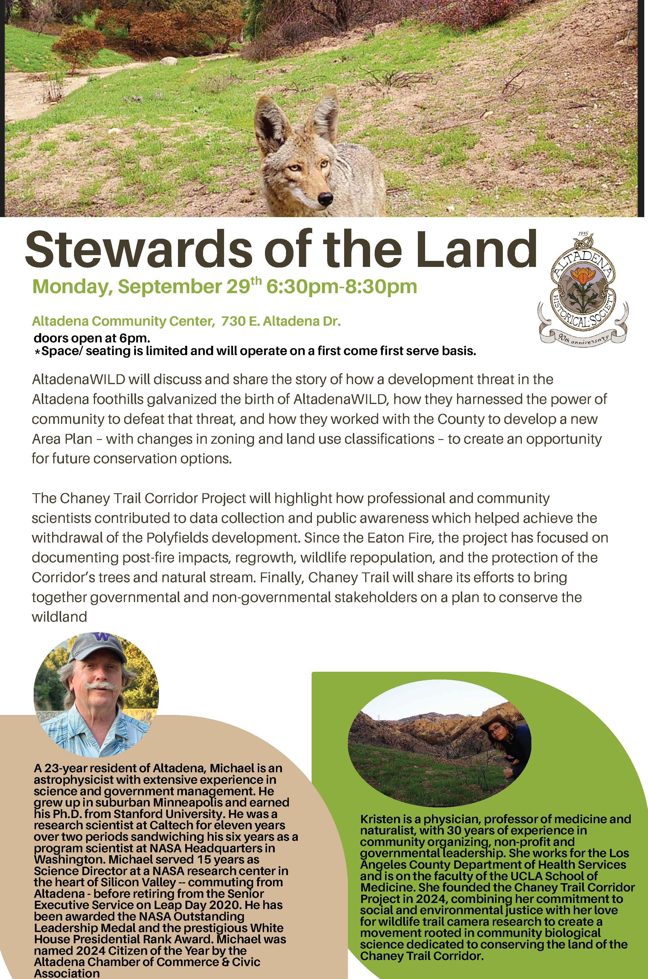 Altadena Historical Society: Stewards of the Land  flyer