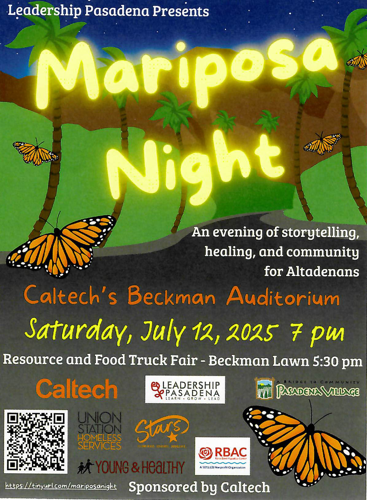 Please join us on Saturday, July 12 at 7 pm at Caltech's Beckman Auditorium for a special event for those who live in or love Altadena.   Storytellers will share memories of growing up, raising families, running businesses, building community with their neighbors, and thriving in the unique community Altadena has always been.  Presented by Leadership Pasadena and sponsored by Caltech, the event is free to the public and will be preceded by a 5:30 pm food truck and resource fair event on Beckman lawn featuring local non-profits focused on community well-being.