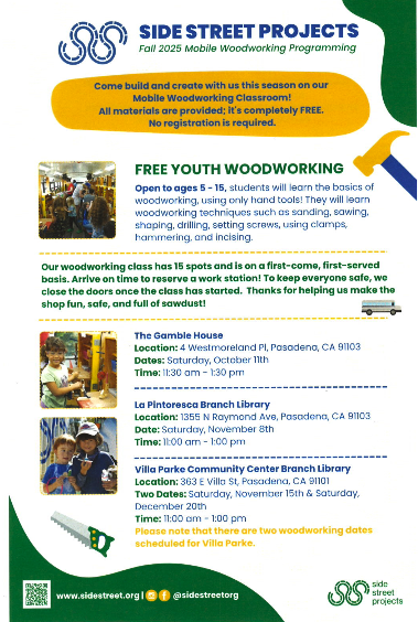 Side Street Woodworking classes flyer