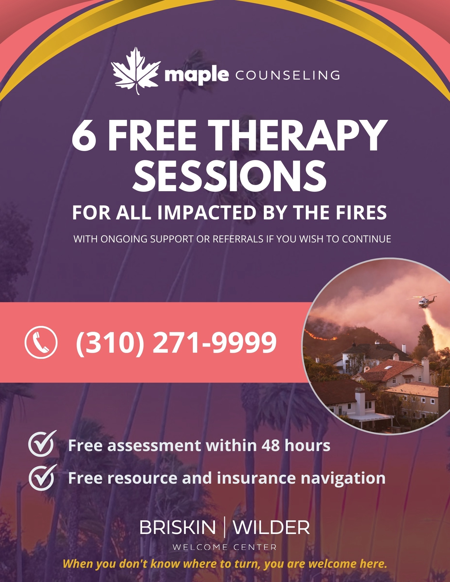Maple Counseling 6 Free Therapy Sessions flyer