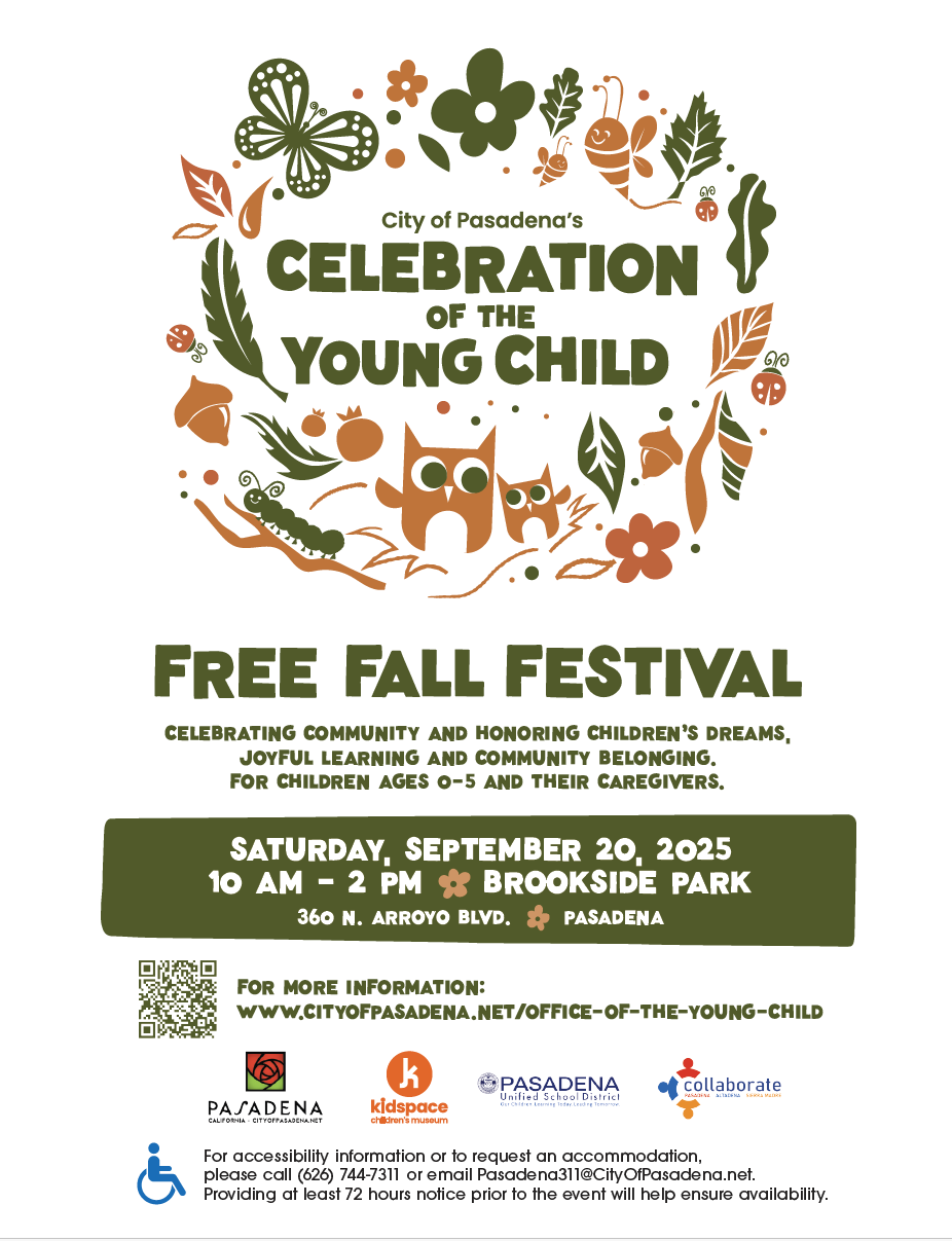 Pasadena's Celebration of the Young Child FREE Fall Festival flyer