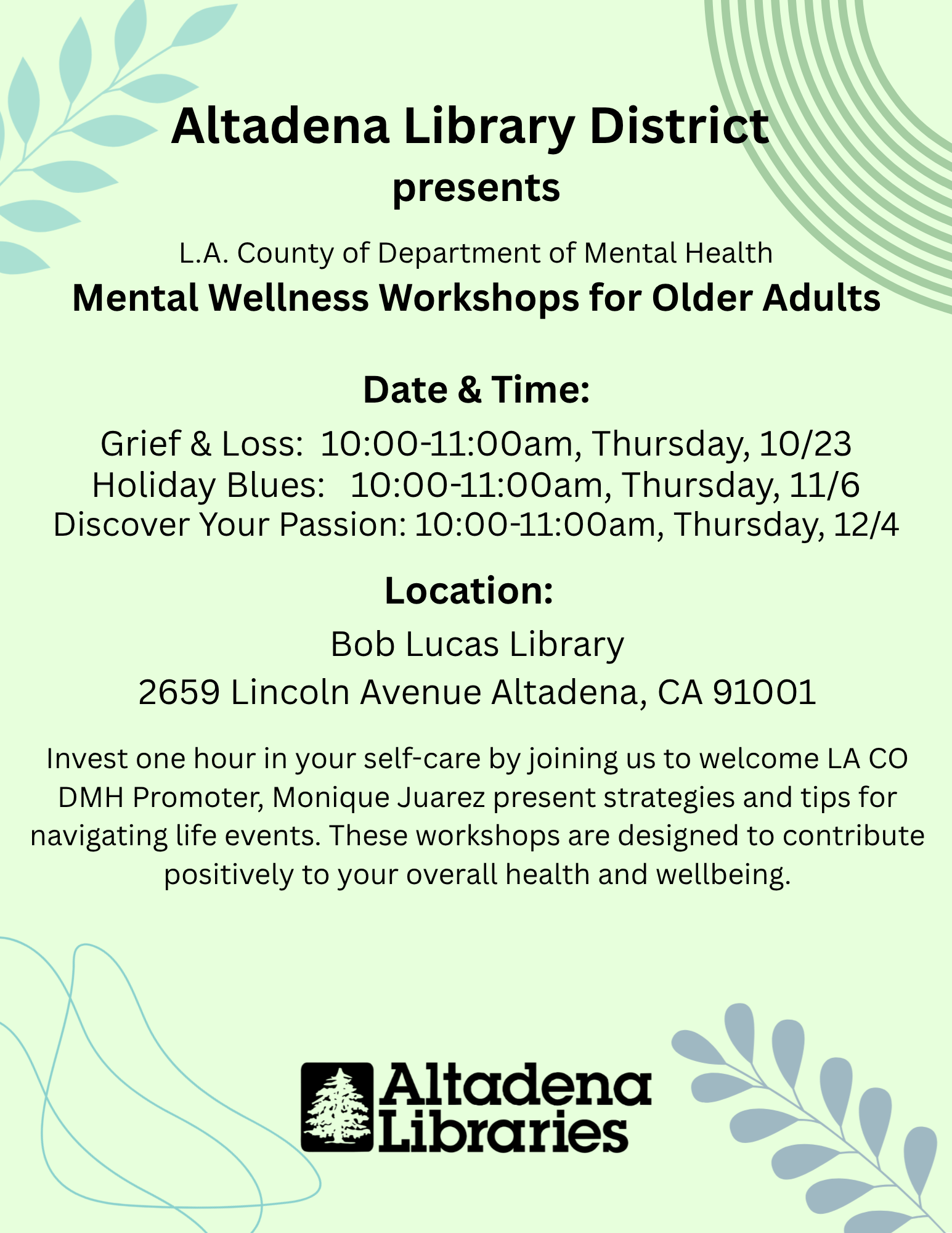 Older Adult Grief & Loss flyer