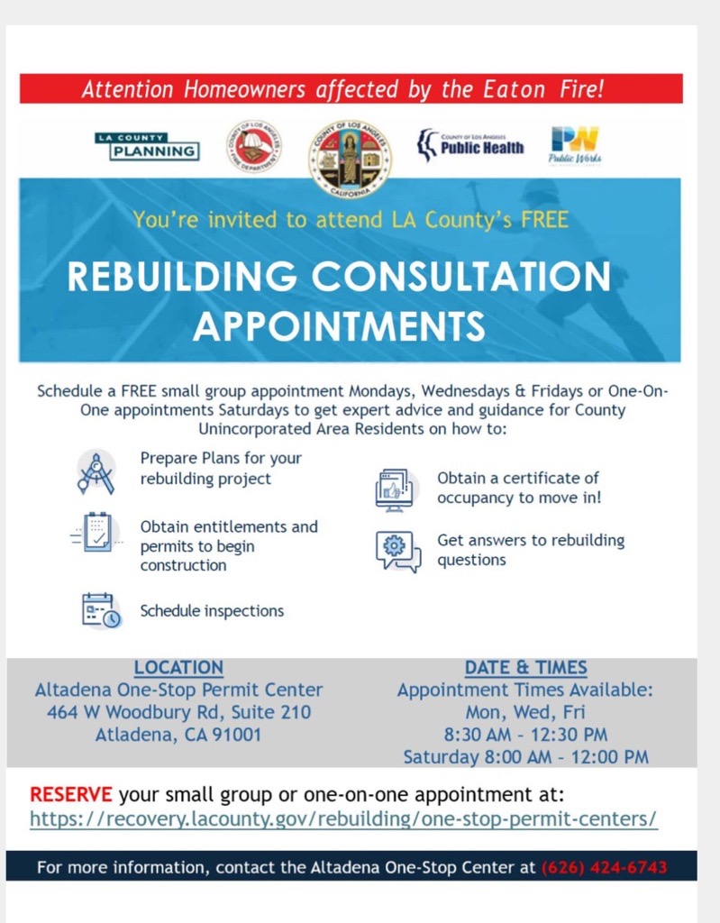 LA County Rebuilding Consultation Appointments flyer