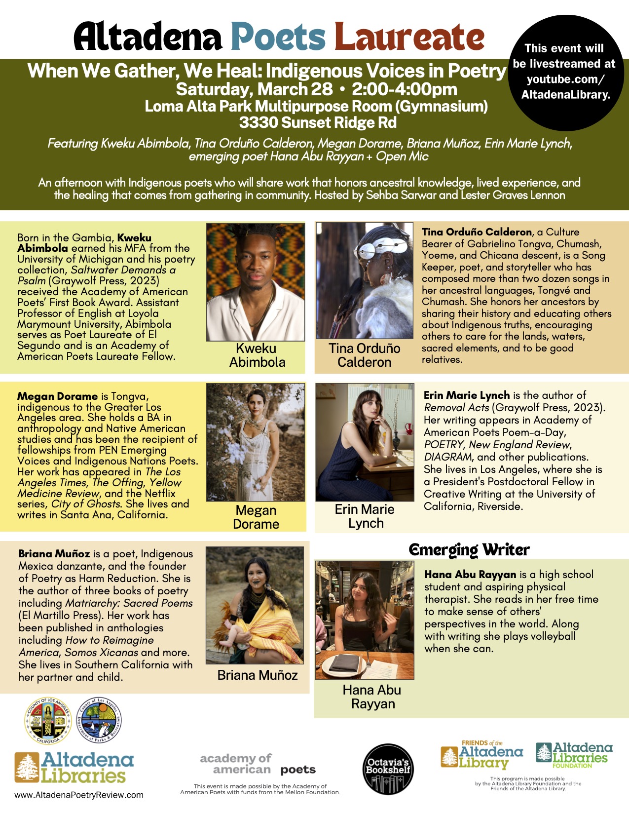 Featuring Neelanjana Banerjee, Teresa Mei Chuc, Hazel Clayton Harrison, Jimmy Vega, workshop participants & more  Poets will read along the theme of Fire & ICE, a continuation of the poetry started at the October 11 workshop led by Teresa Mei Chuc; workshop participants are invited to share at the open mic.