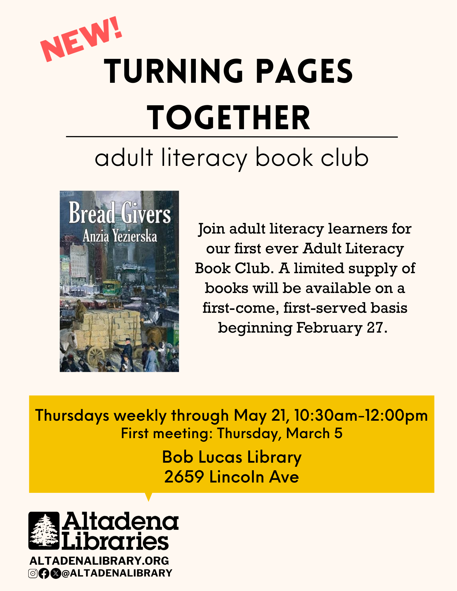 Adult Literacy Book Club flyer