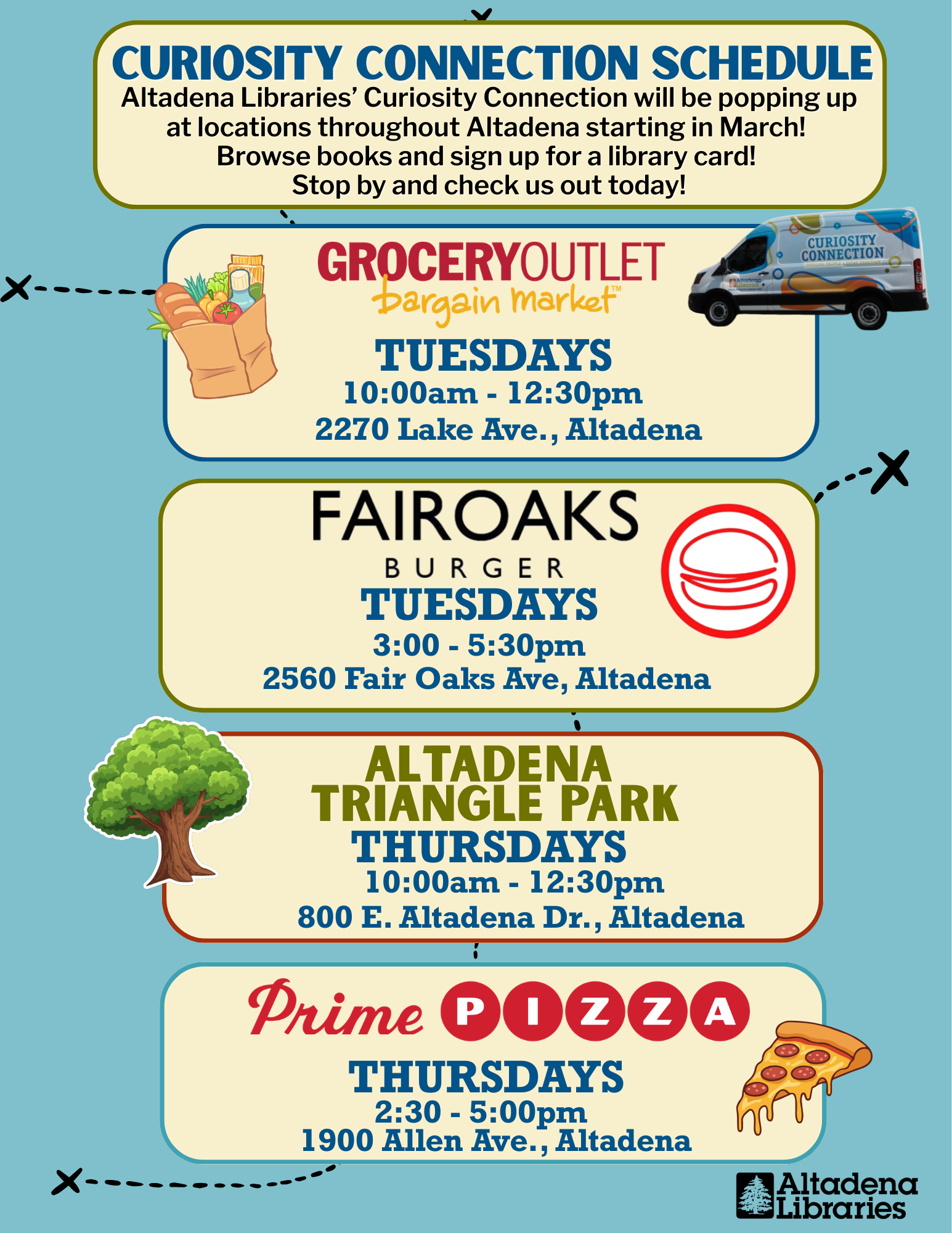 Curiosity Connection van stops flyer