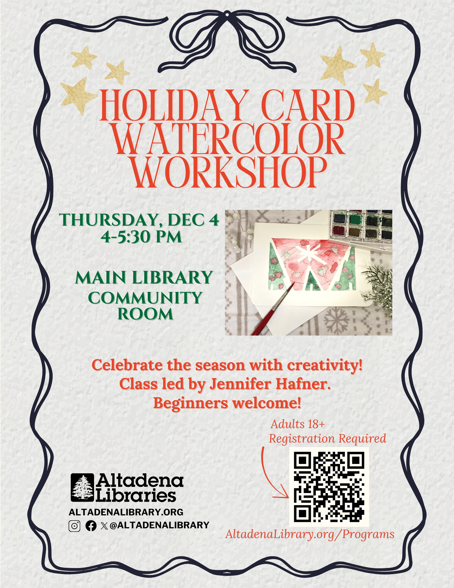 Holiday Card Watercolor Workshop flyer