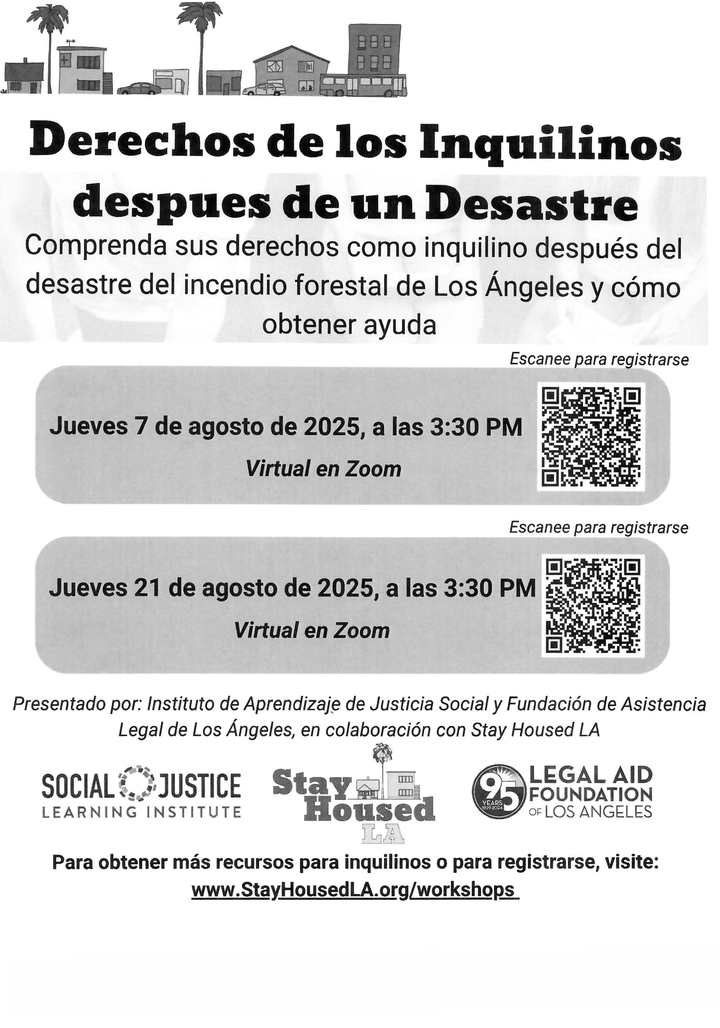 Disaster Relief Workshop for tenants flyer Spanish
