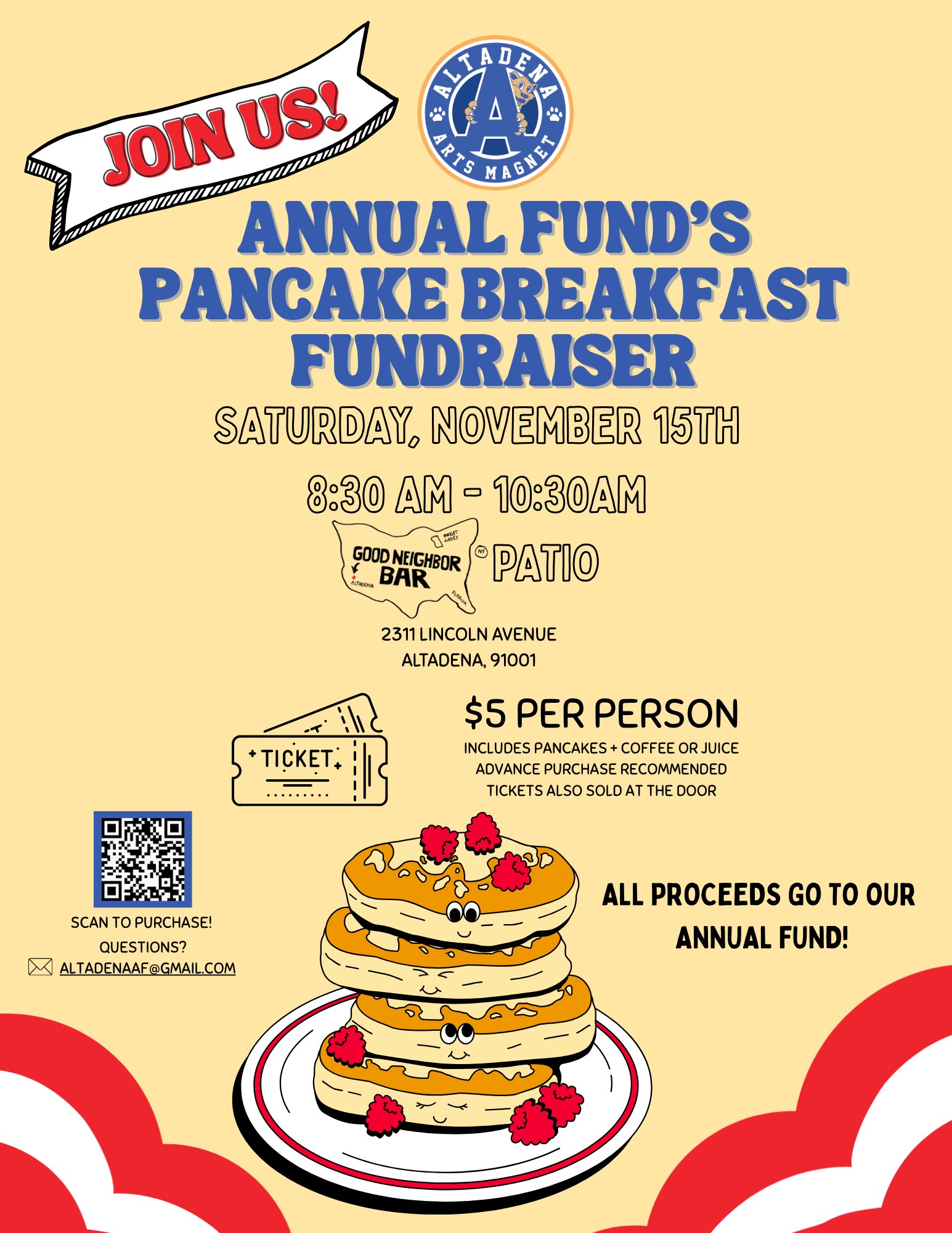 Altadena Arts pancake breakfast flyer